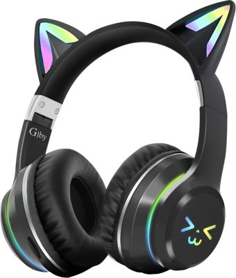 Casque AVIZAR Casque Bluetooth Oreilles de Chat Noir