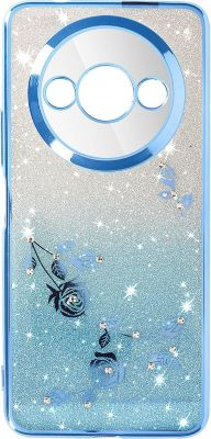 Coque AVIZAR Bague Redmi A3 Fleurs Pailletées Bleu
