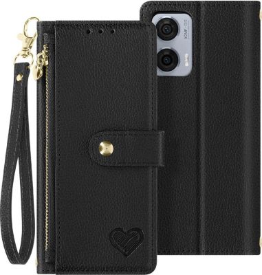 Etui AVIZAR Motorola Edge 50 Fusion Zippé Cœur Noir