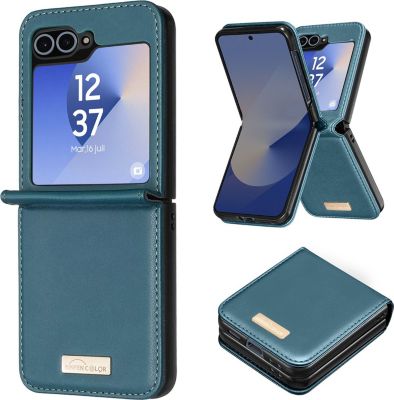 Coque AVIZAR Galaxy Z Flip 6 Cuir Vegan Bleu Canard