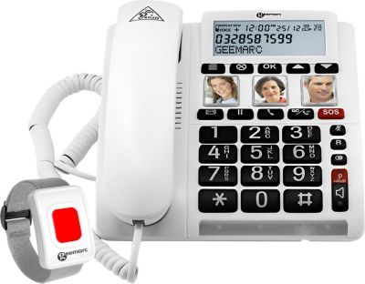 Téléphone sans fil GEEMARC Téléphone Fixe Senior avec Bracelet SOS