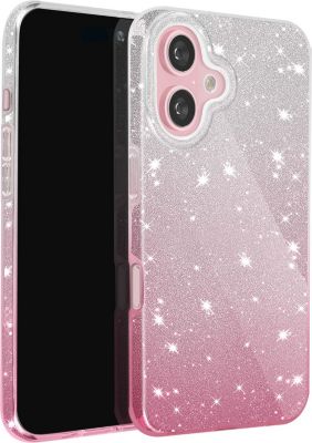 Coque AVIZAR Paillette iPhone 16 Argent et Rose Coque AVIZAR Paillette iPhone 16 Argent et Rose
