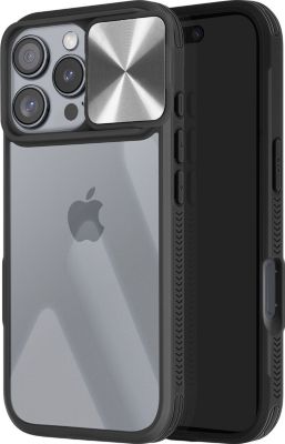 Coque AVIZAR iPhone 16 Cache Caméra Coulissant Noir