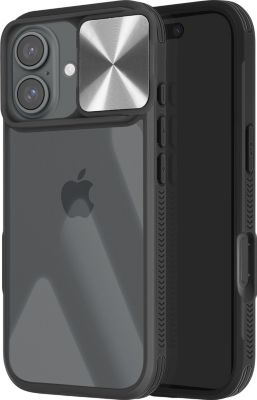 Coque AVIZAR iPhone 16 Cache Caméra Coulissant Noir