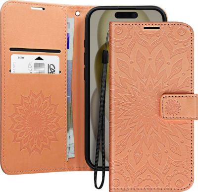 Etui AVIZAR iPhone 16 Pro Max Portefeuille Pêche