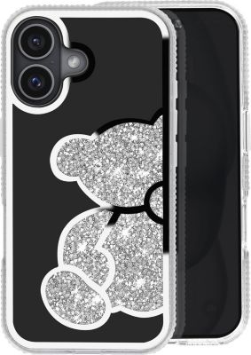 Coque AVIZAR Paillette iPhone 16 Ourson Strass Argent