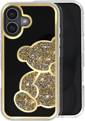 Coque AVIZAR Paillette iPhone 16 Ourson Strass Or