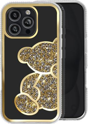 Coque AVIZAR Paillette iPhone 16 Pro Ourson Strass Or