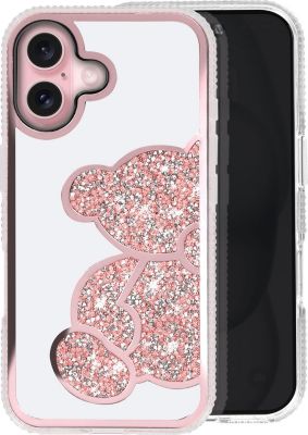 Coque AVIZAR Paillette iPhone 16 Ourson Strass Rose