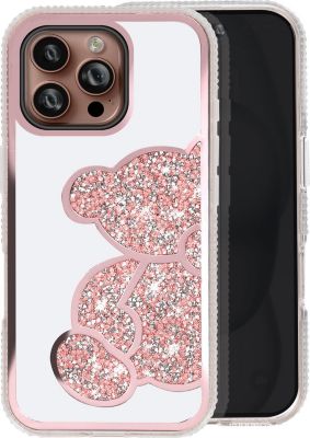 Coque AVIZAR Paillette iPhone 16 Pro Max Ourson Rose