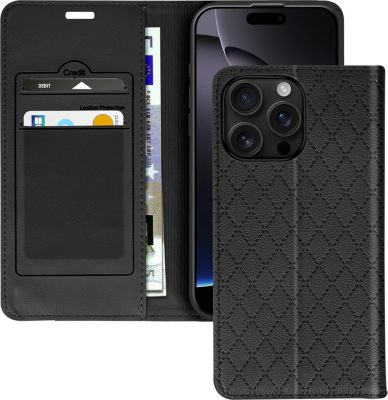 Etui AVIZAR iPhone 16 Pro Folio Losange Noir