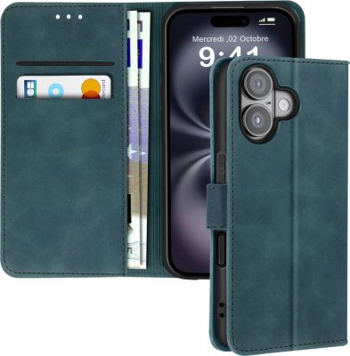 Etui AVIZAR iPhone 16 Portefeuille Bleu Canard
