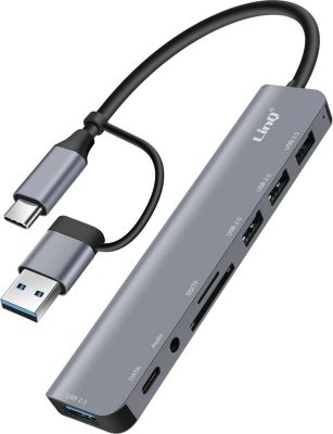 Hub LINQ OTG USB 5 Gbps + Jack 3.5mm Gris