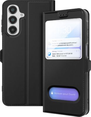 Etui AVIZAR Samsung A16 Fenêtre Support Vidéo Noir