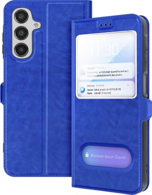 Etui AVIZAR Samsung A16 Fenêtre Support Vidéo Bleu