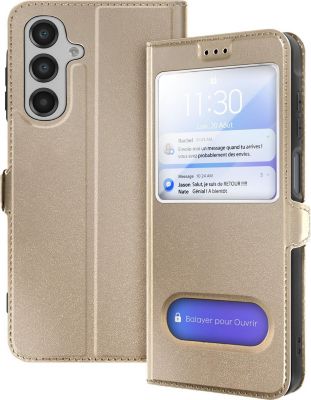 Etui AVIZAR Samsung A16 Fenêtre Support Vidéo Or