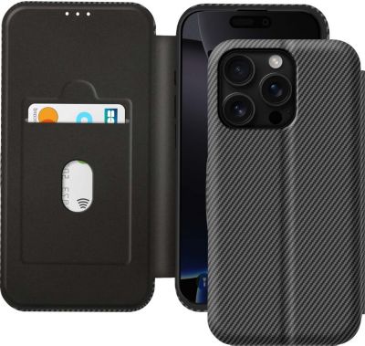 Etui AVIZAR iPhone 16 Pro Carbone Porte carte Noir