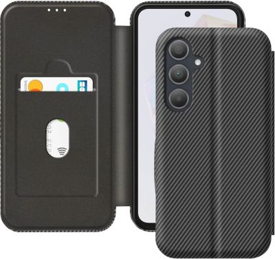 Etui AVIZAR Samsung A35 Carbone Porte carte Noir