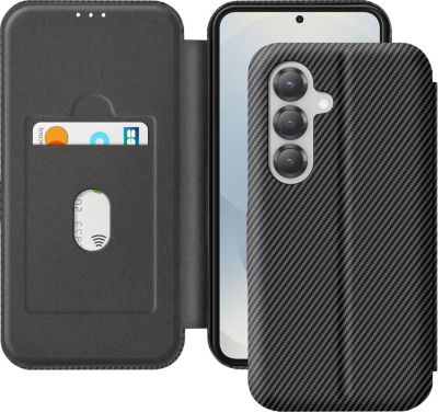 Etui AVIZAR Samsung S25 Carbone Porte carte Noir