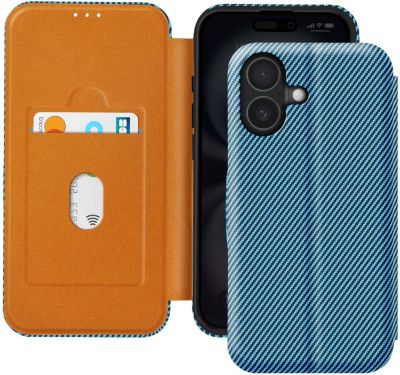 Etui AVIZAR iPhone 16 Carbone Porte carte Bleu