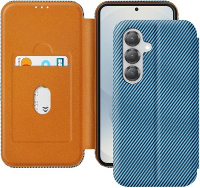 Etui AVIZAR Samsung S25 Carbone Porte carte Bleu