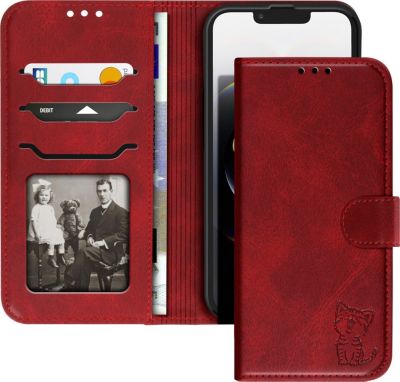 Etui AVIZAR Chat iPhone 16e Portefeuille Rouge