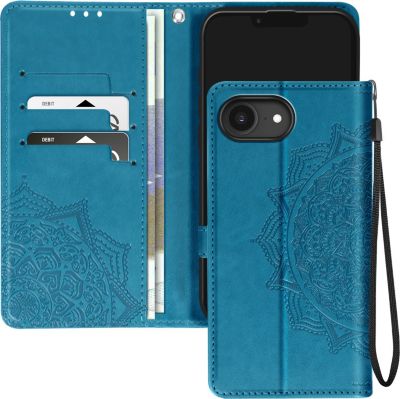 Etui AVIZAR iPhone 16e Portefeuille Fleurs Bleu