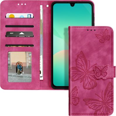 Etui AVIZAR Papillon Galaxy A26 Portefeuille Fuchsia