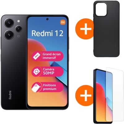 Smartphone XIAOMI Pack Redmi 12 256Go Noir + Coque + VT