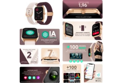 Montre connectée ECHO Rainbow ProS OrRose Silicone+BordeauNylo