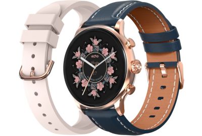Montre connectée ECHO Rainbow Voyager OrRose Silico+Bleu Cuir