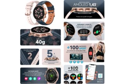 Montre connectée ECHO Rainbow Voyager OrRose Silico+Bleu Cuir