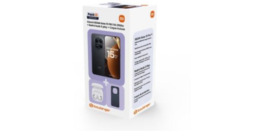 Smartphone XIAOMI Pack REDMI Note 15 Pro 5G 256Go Noir + Redmi buds 6 play blanc + coque incluse