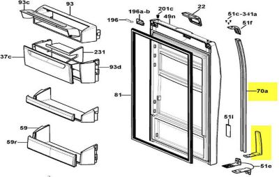 Poignée de porte HOOVER poignee basse porte refrigerateur rep 70