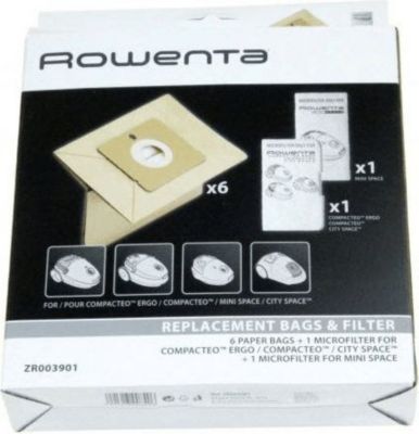 Pièce détachée ROWENTA SAC X 6 FILTRE X 2 COMPACTEO POUR PETIT