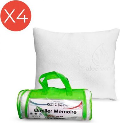 Coussin ergonomique HARPER Lot De 4 Oreillers Mémoire De Forme Aloe