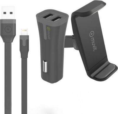 Support smartphone MUVIT Grip Rotatif à 360° CAC avec Câble USB