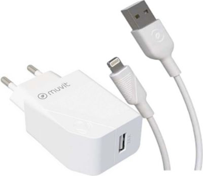 Chargeur secteur MUVIT avec Câble Lightning vers USB 1,2m Chargeur secteur MUVIT avec Câble Lightning vers USB 1,2m