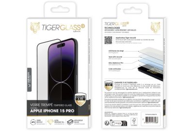 Protège écran TIGER GLASS iPhone 15 Pro Verre trempé recyclé Mat