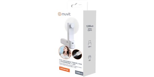 Batterie externe MUVIT Ventilateur Powerbank 3 en 1 blanc