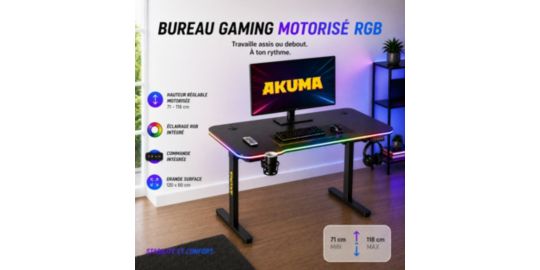 Bureau gamer AKUMA D03 Motorisé Carbone RGB