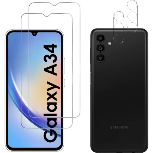 Pour Samsung Galaxy A34 5G Verre Trempé,2 Pièces Protection Écran + 2  Pièces Caméra Arrière Protecteur,[Sans Bulles][Anti-rayures][Ultra  Résistant][9H Dureté] : : High-Tech
