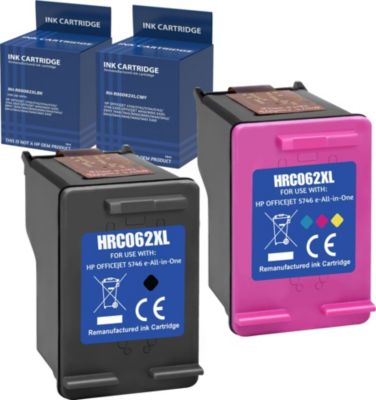 Cartouche d'encre PHONILLICO 62XL Noir + Couleurs Pour HP Officejet