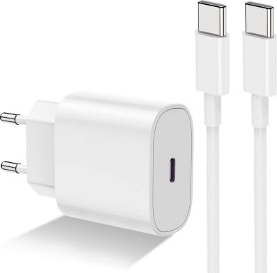 Chargeur USB C . Chargeur Rapide 20W + Cable USB-C Blanc