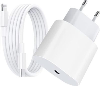 Chargeur USB C . Chargeur Blanc Rapide 20W + Cable USB-C