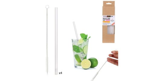 Paille COOK CONCEPT verre x4 avec goupillon