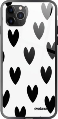 Coque EVETANE Verre iPhone 11 Pro Coeurs Noirs Coque EVETANE Verre iPhone 11 Pro Coeurs Noirs