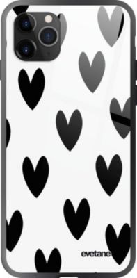 Coque EVETANE Verre iPhone 11 Pro Max Coeurs Noirs