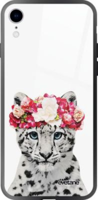 Coque EVETANE Verre iPhone XR Léopard Fleurs
