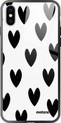 Coque EVETANE Verre iPhone XS Max Coeurs Noirs